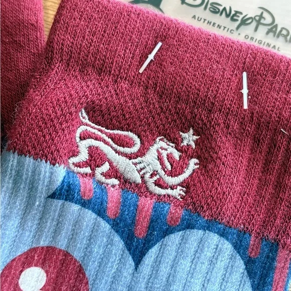 Disney Parks Authentic Mickey Mouse Geometric Pattern Crew Socks Burgundy - Picture 4 of 10